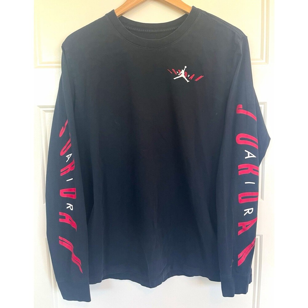 Nike Air Jordan Swerve Long Sleeve Shirt Mens XL Black Red Jumpman Graphic Tee